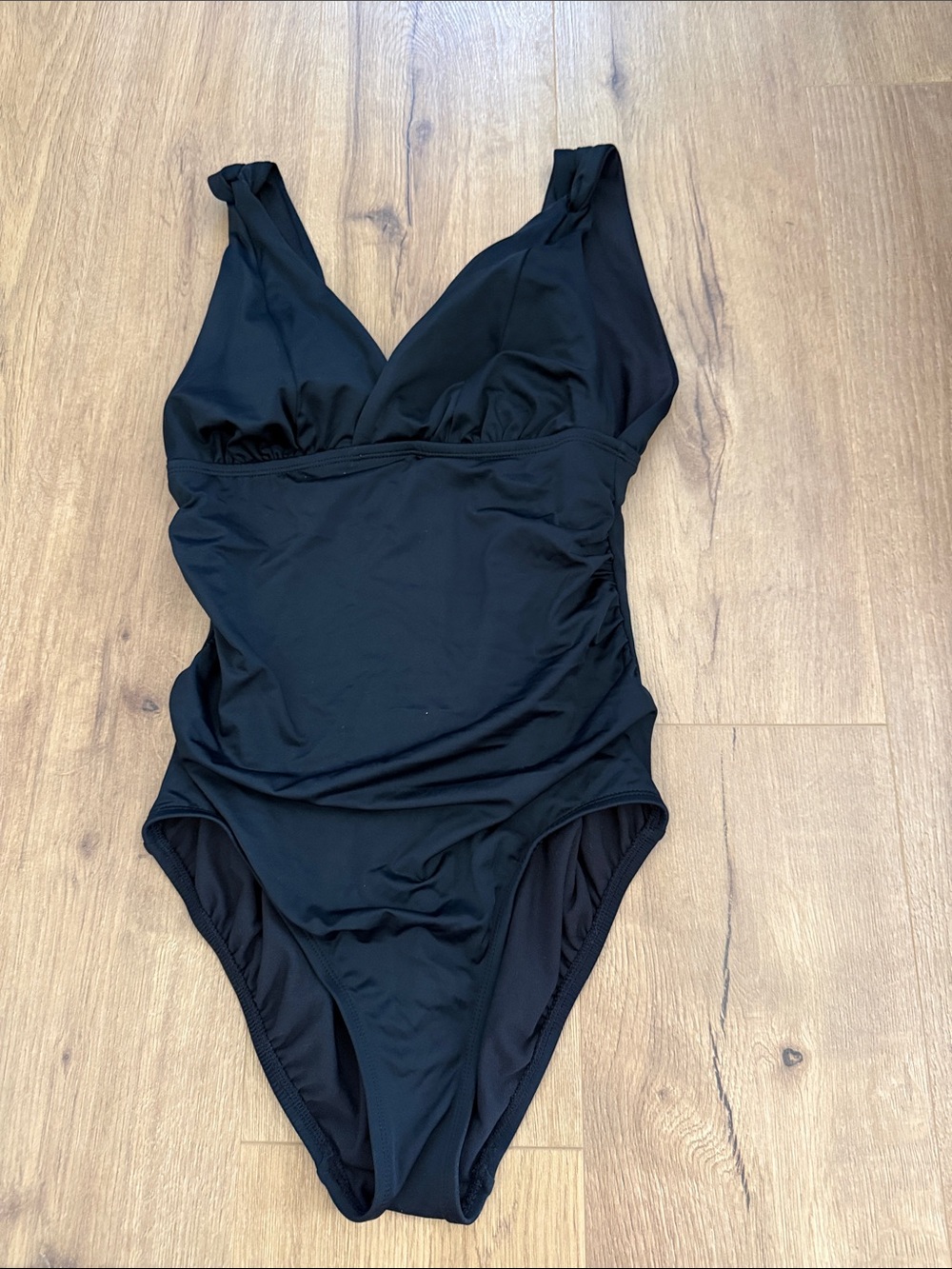 Time and Tru Black Ruched V-Neck One-Piece Swimsuit